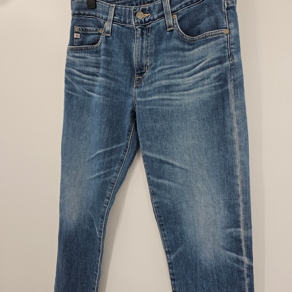 AG Adriano Goldschmied The Ex Boyfriend Slim Jeans 27R Raw Hem Blue Whiskers - Picture 2 of 14